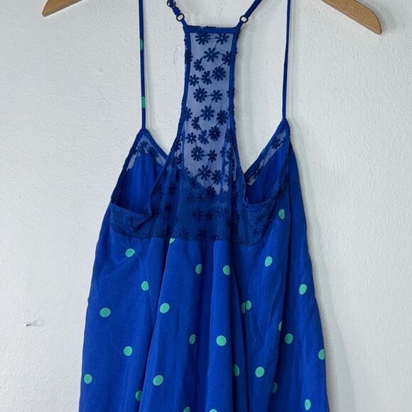 HOLLISTER Racerback Spaghetti Strap Lace Polka Dot Lined Blue Dress Small - Picture 6 of 8